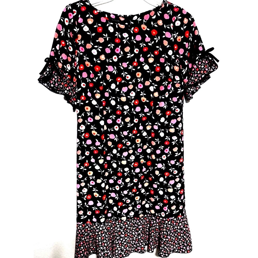 Talbots Floral Shift Midi Dress Size 8 Black Pink Cottage-core Romantic Garden - Picture 5 of 8